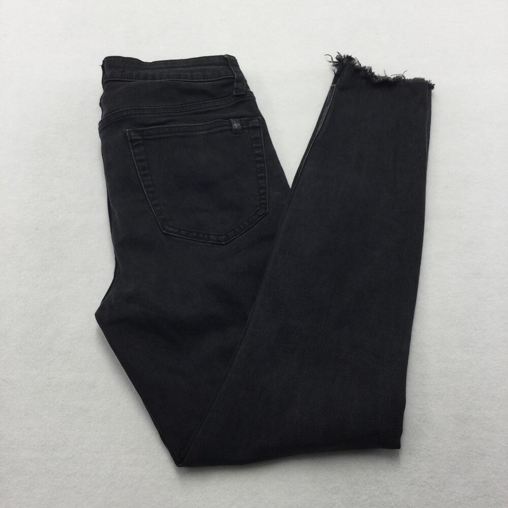Joes Jeans Skinny Womens 28 Black Charcoal Wash Raw Hem Distressed Denim